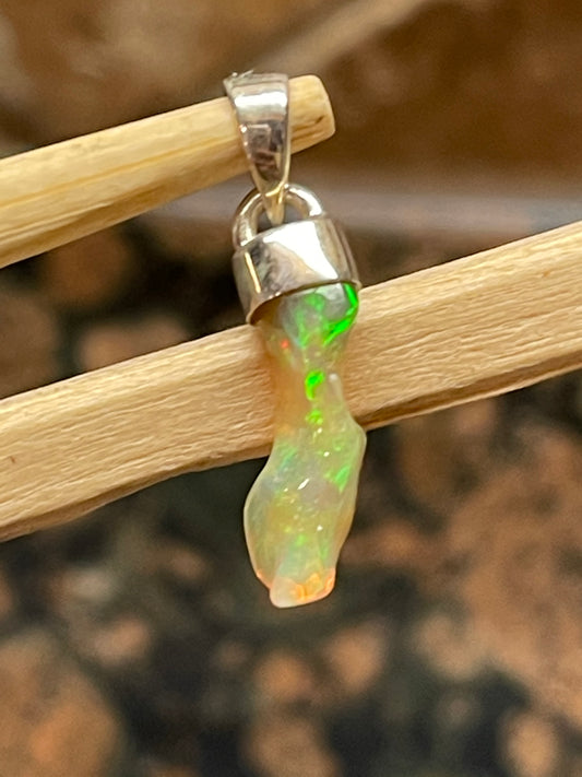 Genuine Ethiopian Opal 925 Solid Sterling Silver Pendant 25mm - Natural Rocks by Kala