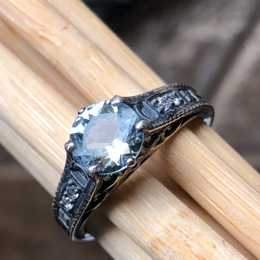 Natural Blue Aquamarine 925 Solid Sterling Silver Engagement Ring Size 6, 7, 8, 9 - Natural Rocks by Kala