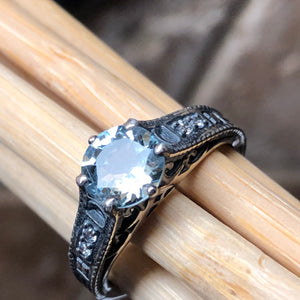 Natural Blue Aquamarine 925 Solid Sterling Silver Engagement Ring Size 6, 7, 8, 9 - Natural Rocks by Kala