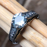 Natural Blue Aquamarine 925 Solid Sterling Silver Engagement Ring Size 6, 7, 8, 9 - Natural Rocks by Kala