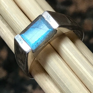 Natural Blue Iridescence Labradorite 925 Sterling Silver Men's Ring Size 9, 10, 11, 12, 13 - Natural Rocks by Kala