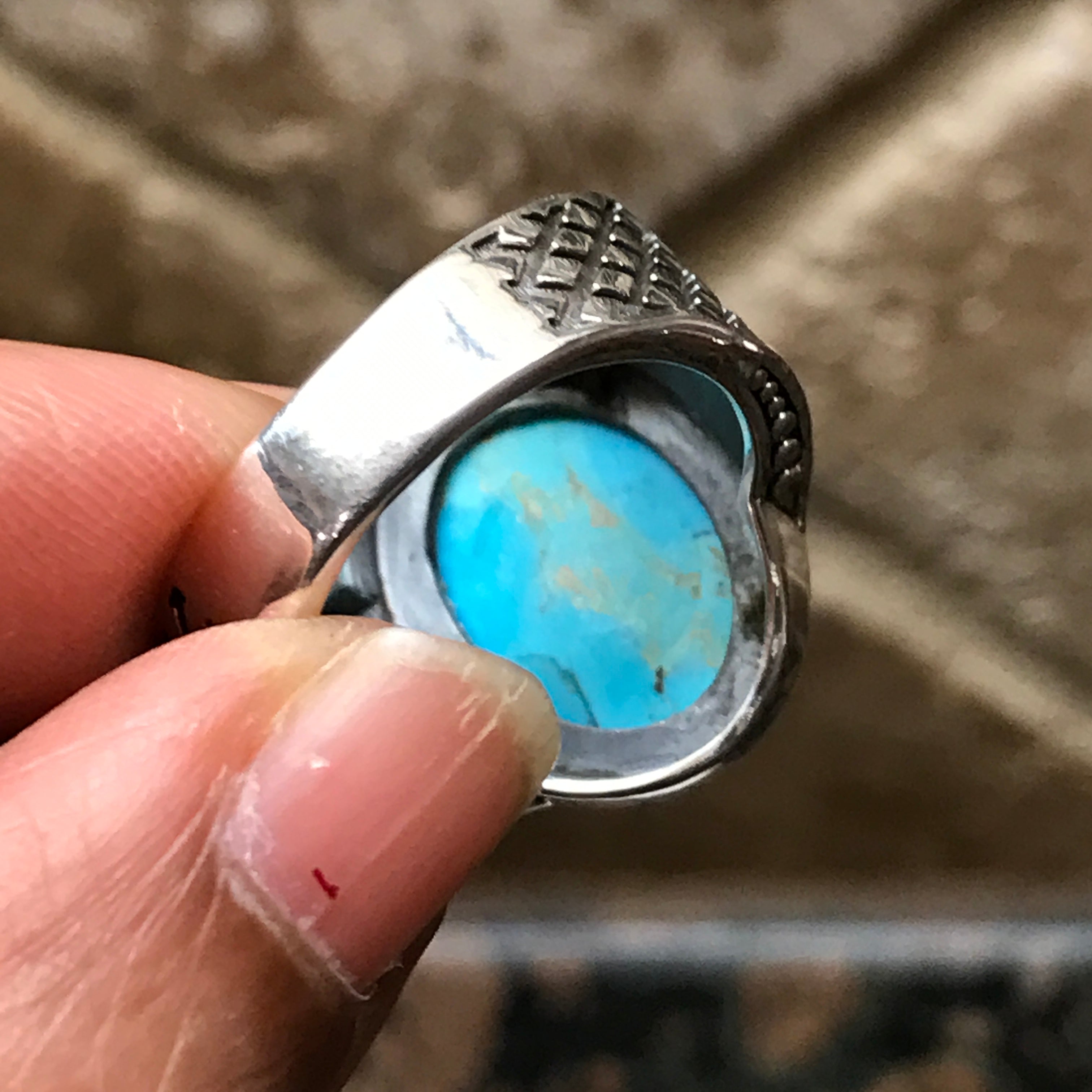 Natural Blue Mohave Turquoise 925 Solid Sterling Silver Men's Ring Size 7, 8, 9, 10, 11, 12 - Natural Rocks by Kala