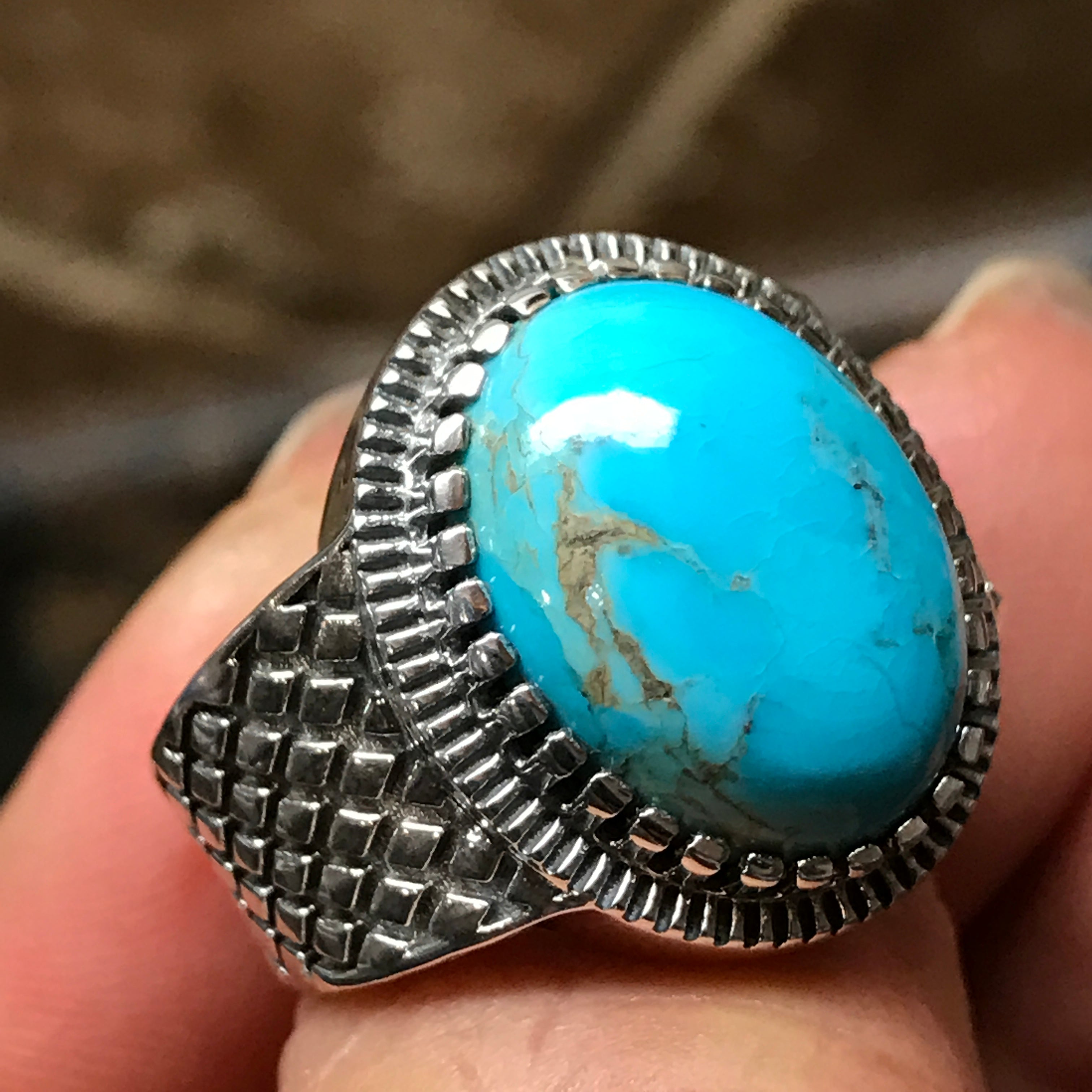 Natural Blue Mohave Turquoise 925 Solid Sterling Silver Men's Ring Size 7, 8, 9, 10, 11, 12 - Natural Rocks by Kala