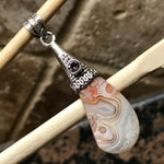 Natural Amethyst, Laguna Lace agate 925 Solid Sterling Silver Pendant 50mm - Natural Rocks by Kala