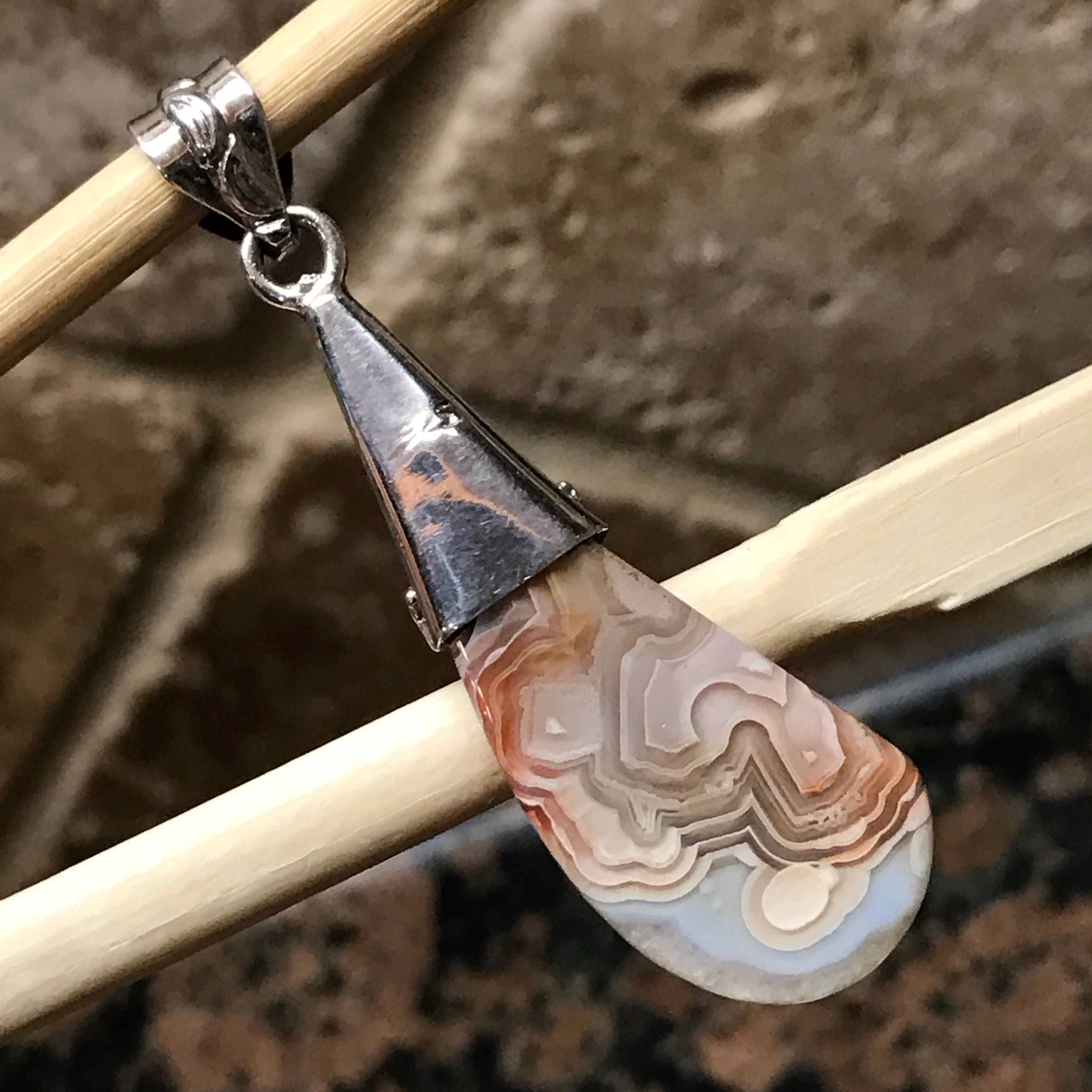 Natural Amethyst, Laguna Lace agate 925 Solid Sterling Silver Pendant 50mm - Natural Rocks by Kala