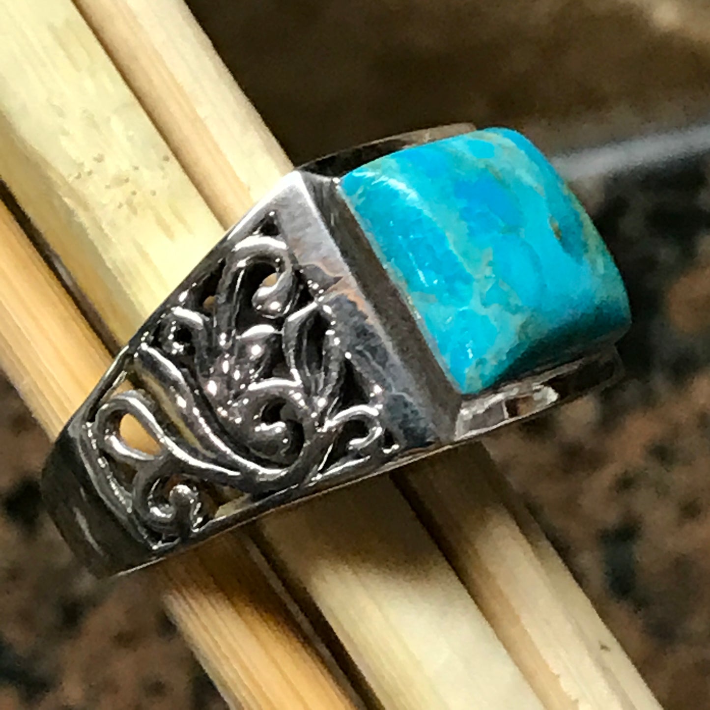 Blue Mohave Turquoise 925 Sterling Silver Men's Ring Size 8, 9, 10, 11, 12, 13 - Natural Rocks by Kala