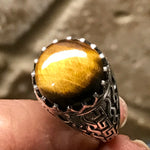 Natural Tiger's Eye 925 Solid Sterling Silver Men's Ring Size 7, 8, 9, 10, 11, 12, 13 - Natural Rocks by Kala