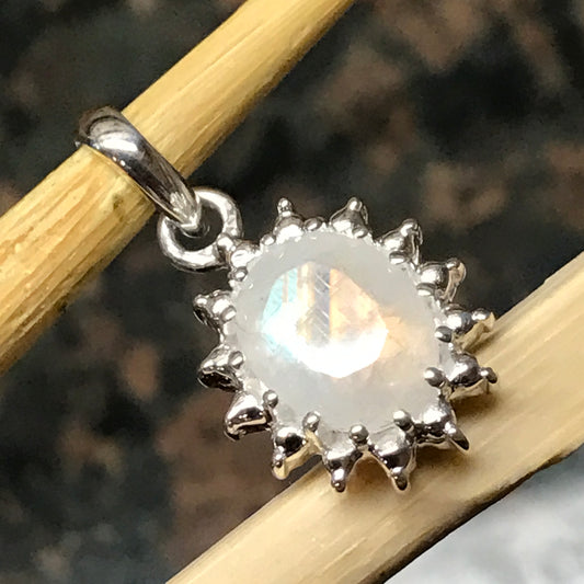Natural Rainbow Moonstone 925 Solid Sterling Silver Pendant 20mm - Natural Rocks by Kala