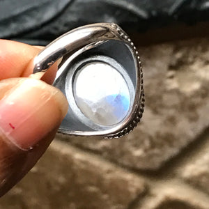 Natural Rainbow Moonstone 925 Sterling Silver Men's Ring Size 7, 8, 9, 10, 11, 12, 13 - Natural Rocks by Kala