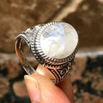 Natural Rainbow Moonstone 925 Sterling Silver Men's Ring Size 7, 8, 9, 10, 11, 12, 13 - Natural Rocks by Kala