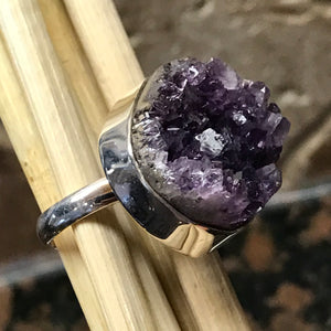 Genuine Purple Amethyst 925 Solid Sterling Silver Unisex Cluster Ring Size 6.75 - Natural Rocks by Kala