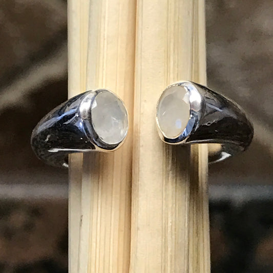Genuine Rainbow Moonstone 925 Solid Sterling Silver Open Band Ring Size 6, 8, 9 - Natural Rocks by Kala