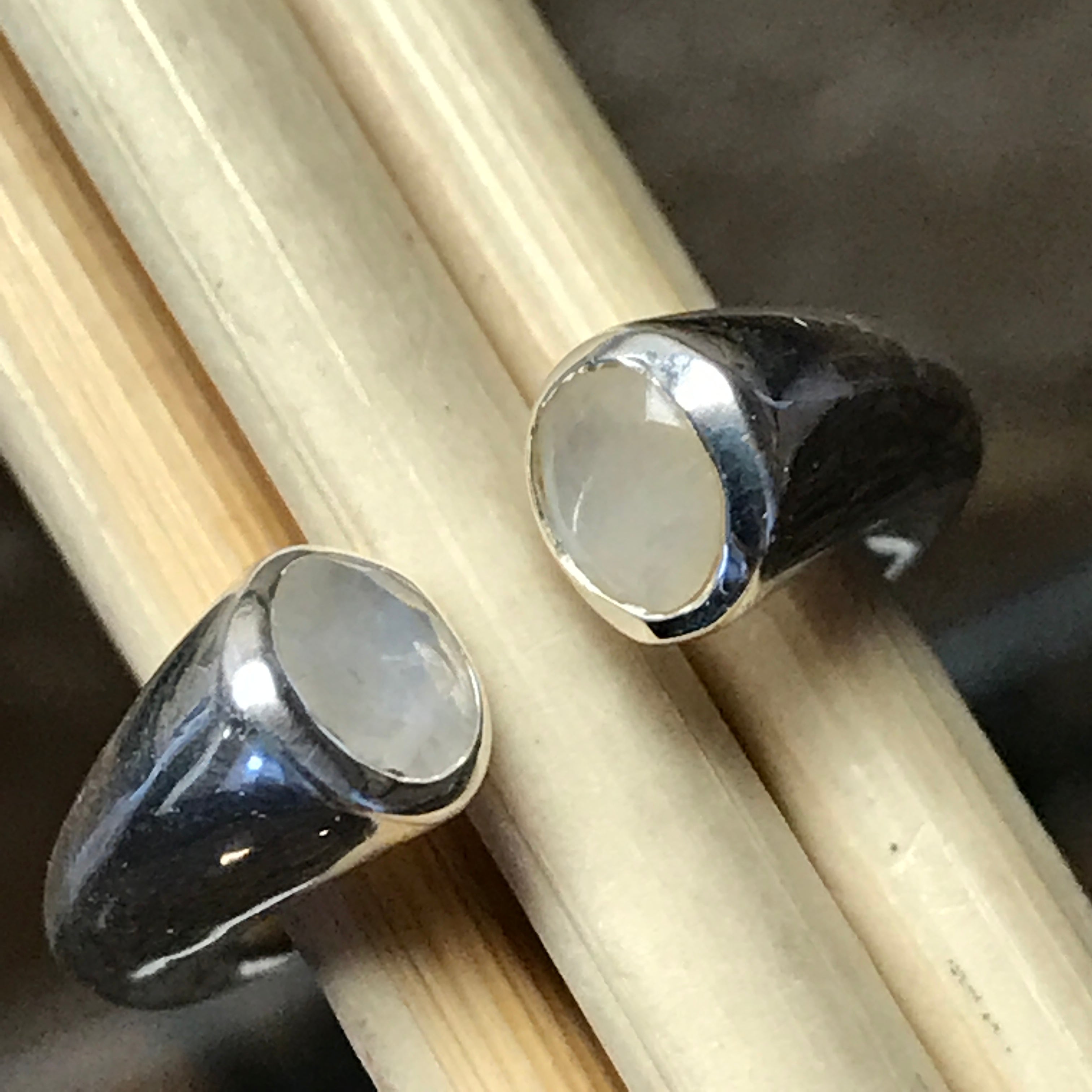 Genuine Rainbow Moonstone 925 Solid Sterling Silver Open Band Ring Size 6, 8, 9 - Natural Rocks by Kala