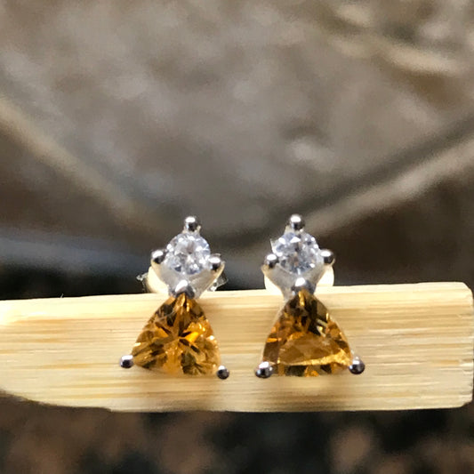 Genuine 1.25ct Golden Citrine 925 Solid Sterling Silver Earrings 7mm - Natural Rocks by Kala