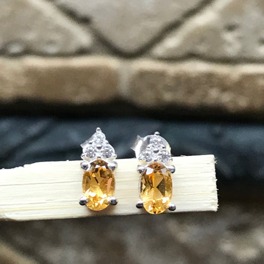 Natural 1.5ct Golden Citrine 925 Solid Sterling Silver Earrings 10mm - Natural Rocks by Kala