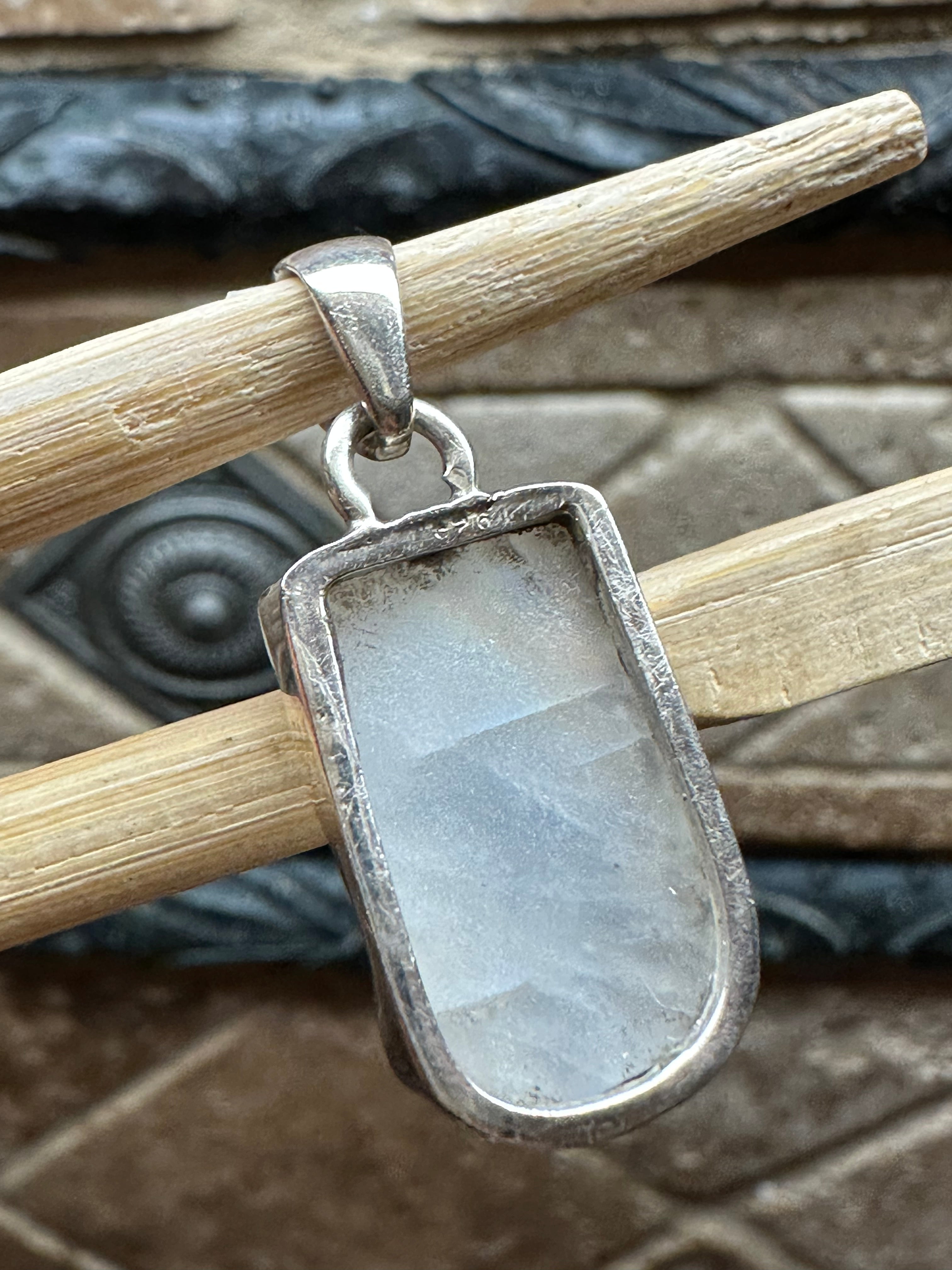 Natural Rainbow Moonstone 925 Solid Sterling Silver Unisex Pendant 35mm