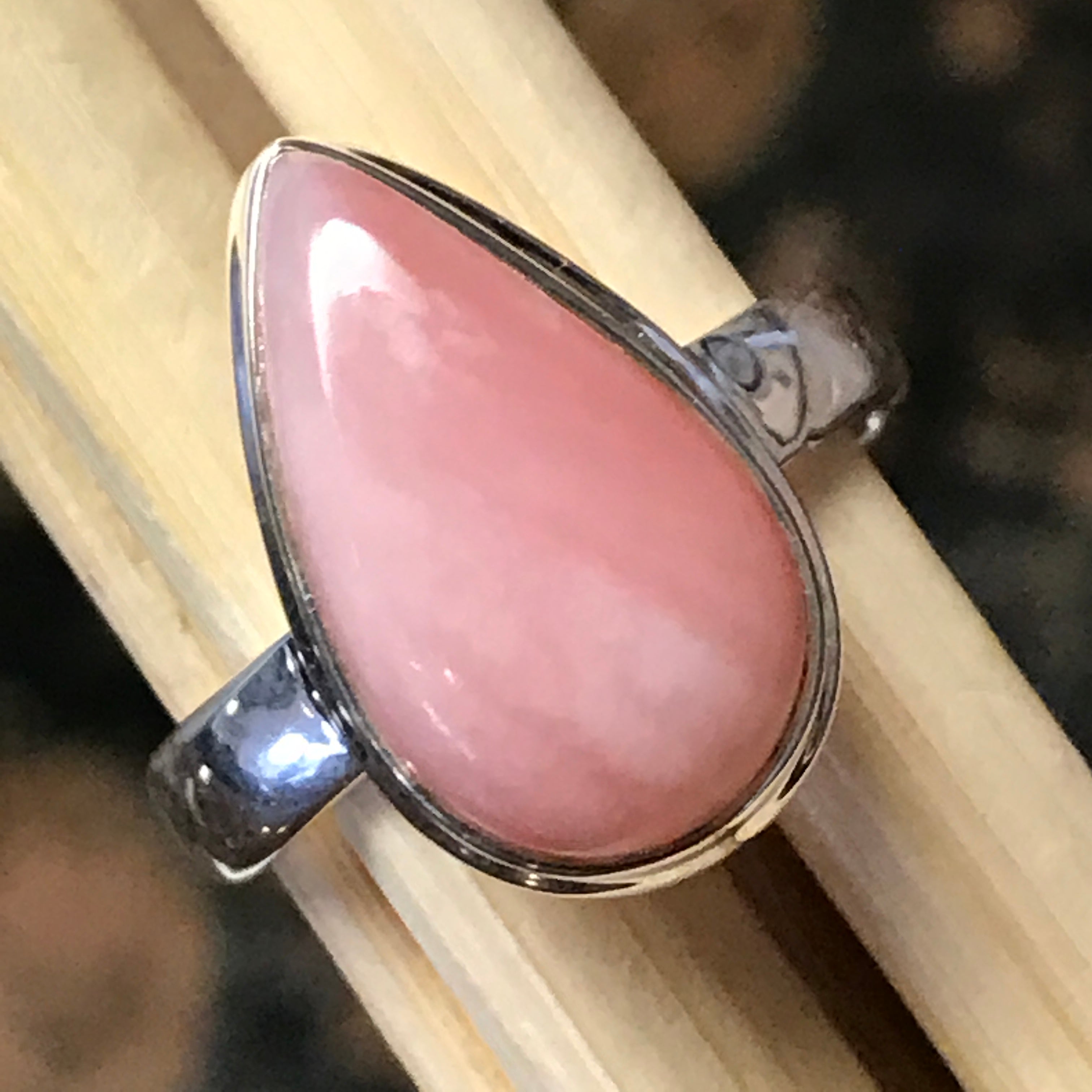 Natural Australian Pink Opal 925 Solid Sterling Silver Ring Size 8 - Natural Rocks by Kala