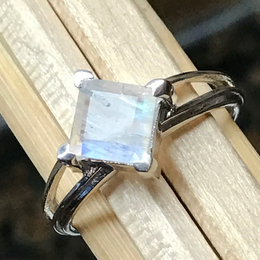 Genuine Rainbow Moonstone 925 Solid Sterling Silver Ring Size 6, 7, 8, 9 - Natural Rocks by Kala