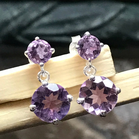 Natural 2.5ct Purple Amethyst 925 Solid Sterling Silver Earrings 16mm - Natural Rocks by Kala