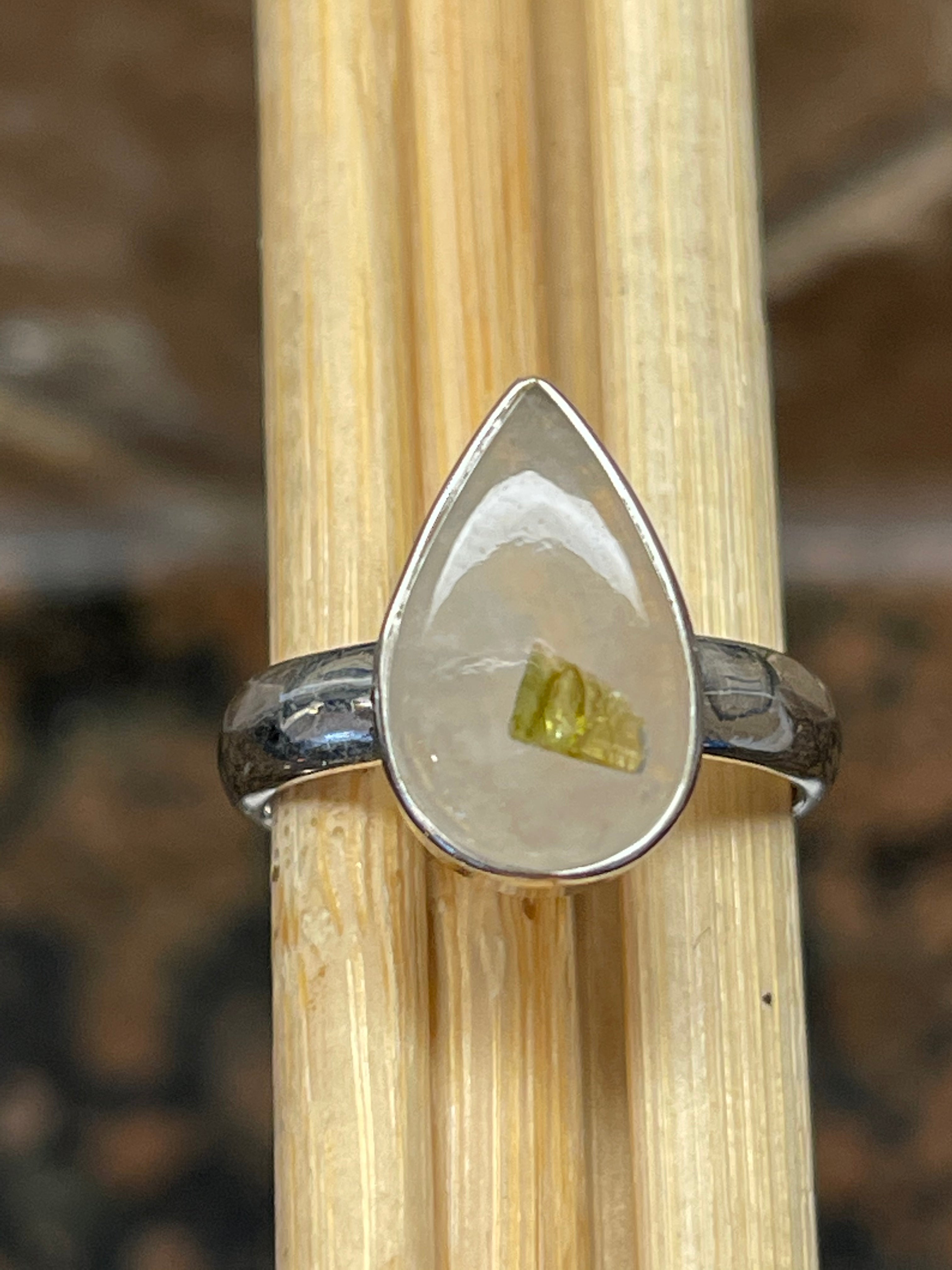 Genuine Green Tourmaline In Quartz Cab Ring Size 8 - Natural Rocks by Kala