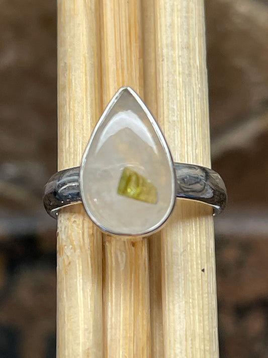 Genuine Green Tourmaline In Quartz Cab Ring Size 8 - Natural Rocks by Kala