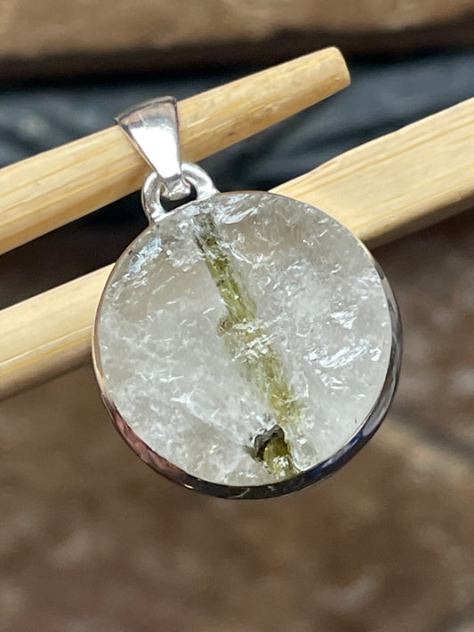Genuine Green Tourmaline In Quartz Pendant Necklace - Natural Rocks by Kala