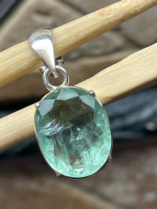 Natural 14ct Green Fluorite 925 Solid Sterling Silver Pendant 30mm - Natural Rocks by Kala