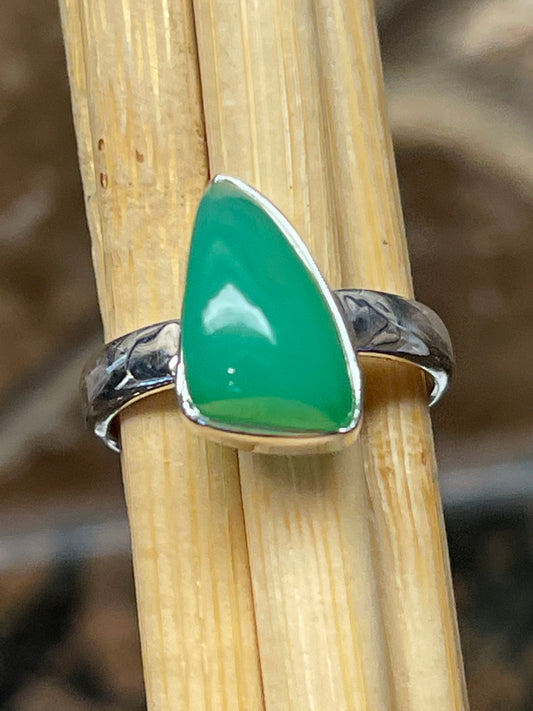Natural Green Chrysoprase 925 Solid Sterling Silver Ring Size 7 - Natural Rocks by Kala