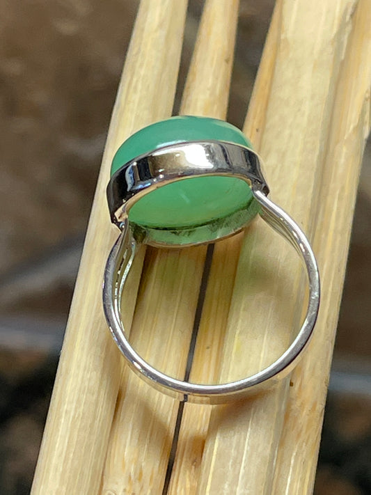 Natural Green Chrysoprase 925 Solid Sterling Silver Ring Size 6.5 - Natural Rocks by Kala