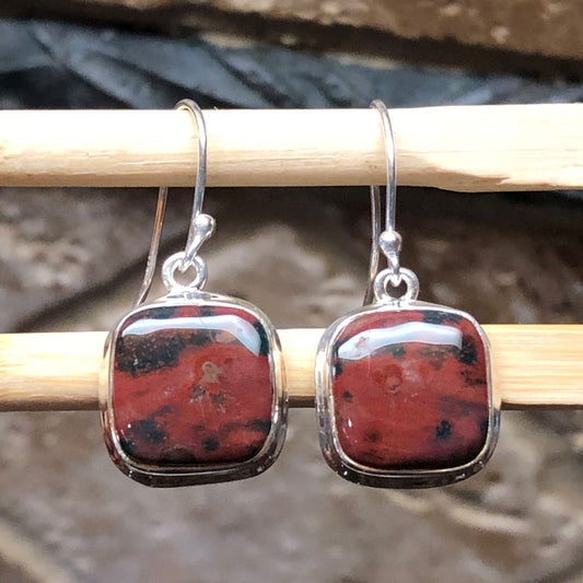 Natural Bloodstone, Heliotrope 925 Solid Sterling Silver Earrings 25mm - Natural Rocks by Kala