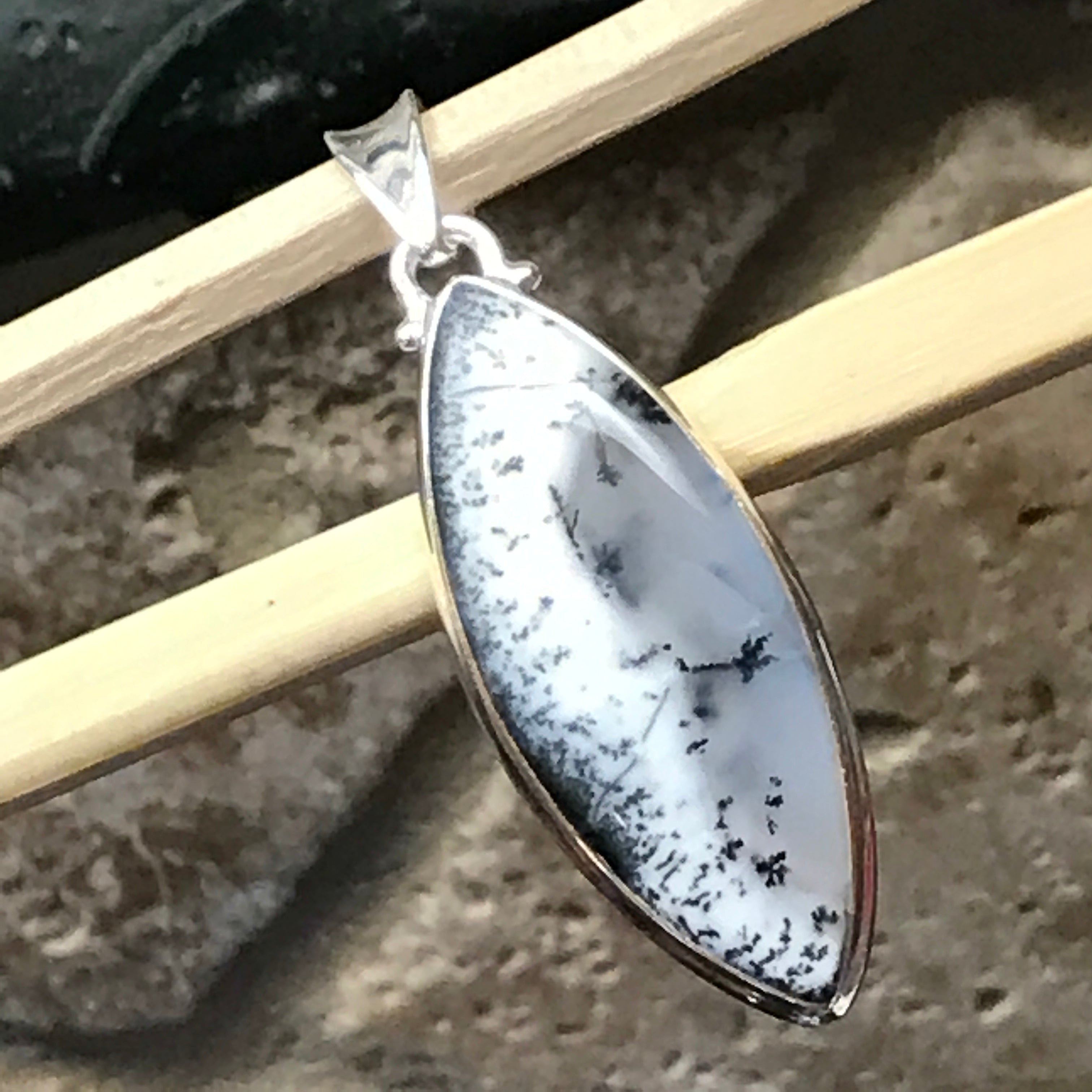 Natural Dentritic Agate 925 Solid Sterling Silver Pendant 50mm - Natural Rocks by Kala