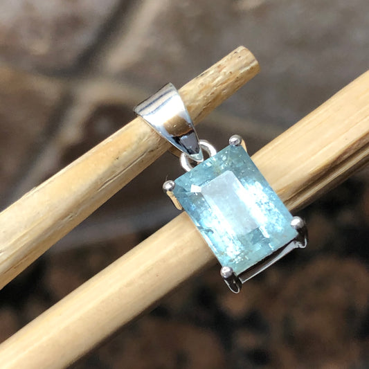 Genuine 2ct Aquamarine 925 Solid Sterling Silver Pendant 18mm - Natural Rocks by Kala