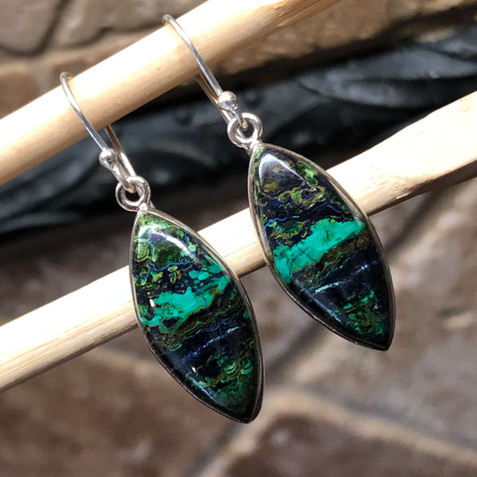 Natural Malachite in Azurite 925 Sterling Silver Earrings 35mm - Natural Rocks by Kala