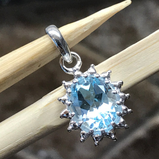 Natural 2ct Blue Topaz 925 Solid Sterling Silver Unisex Pendant 22mm - Natural Rocks by Kala