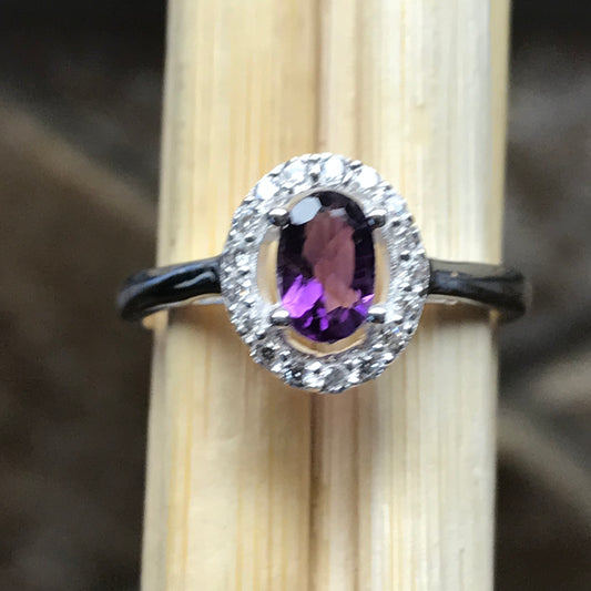 Natural 1ct Purple Amethyst 925 Solid Sterling Silver Engagement Ring Size 6, 7, 8, 9 - Natural Rocks by Kala