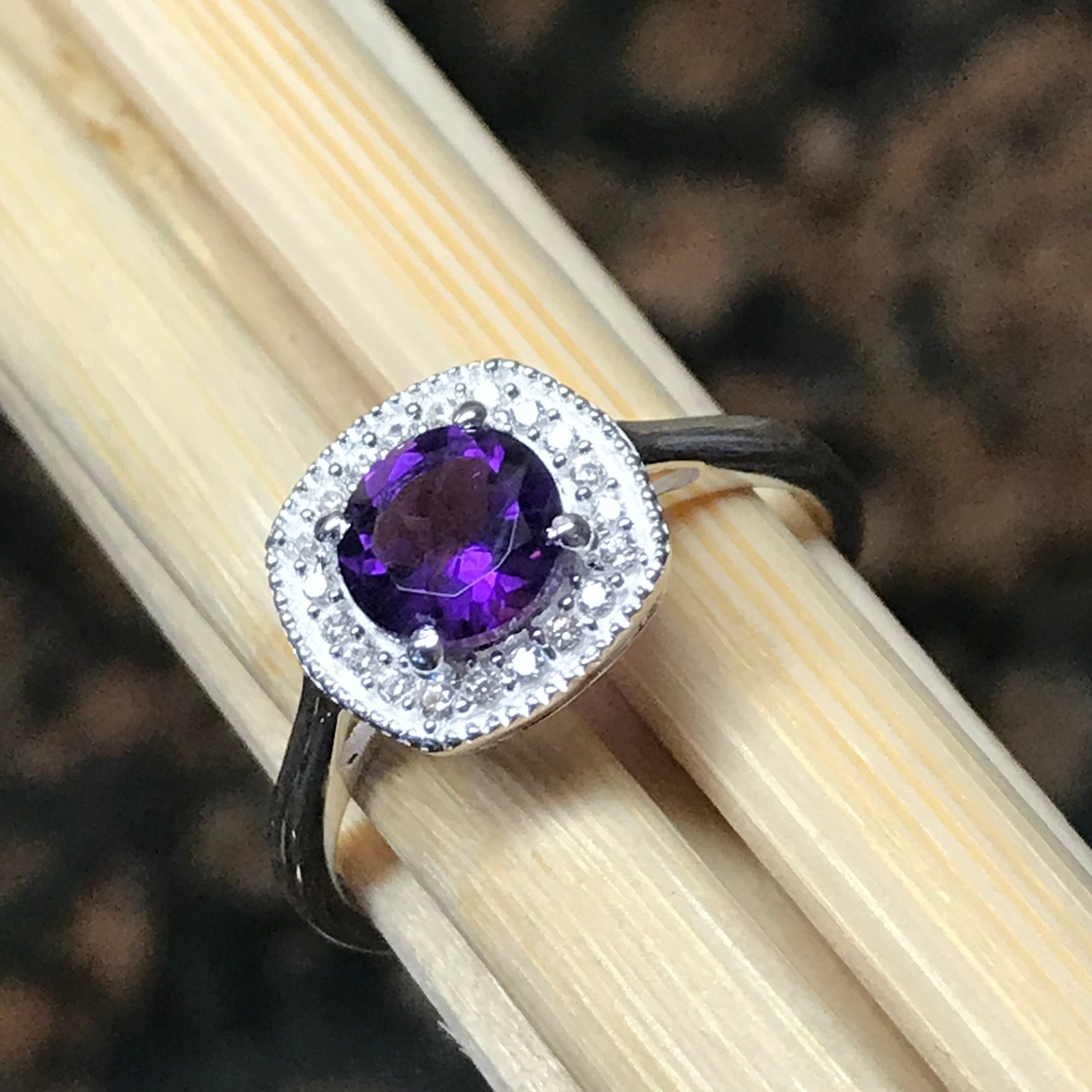 Natural 1ct Purple Amethyst 925 Solid Sterling Silver Engagement Ring Size 6, 7, 8, 9 - Natural Rocks by Kala