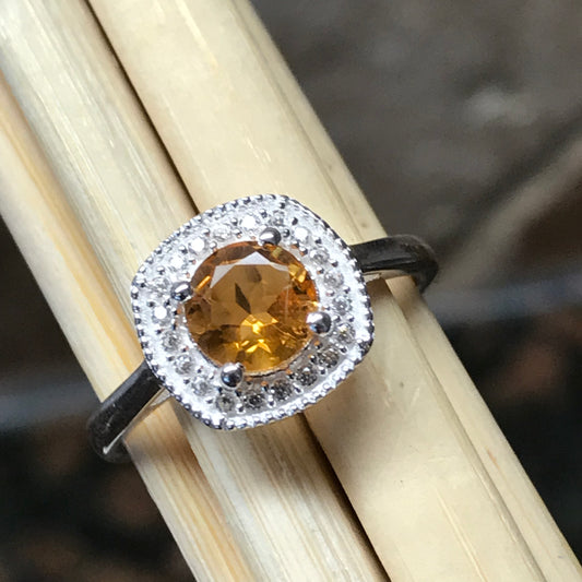Natural 1ct Golden Citrine 925 Solid Sterling Silver Engagement Ring Size 6, 7, 8, 9 - Natural Rocks by Kala