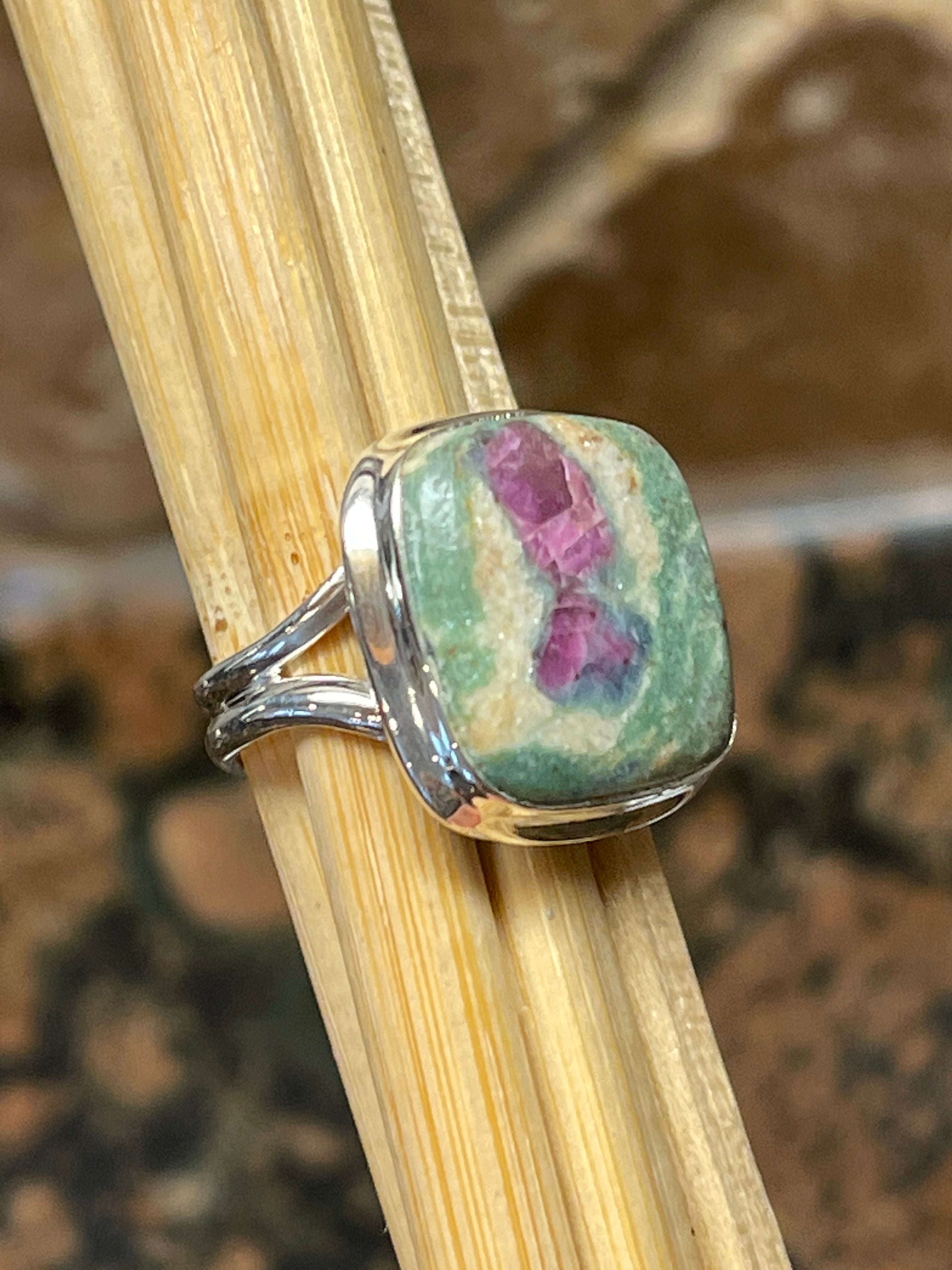 Natural Ruby in Fuchsite 925 Solid Sterling Silver Ring Size 5 - Natural Rocks by Kala