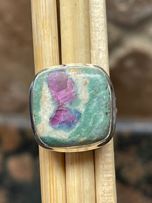 Natural Ruby in Fuchsite 925 Solid Sterling Silver Ring Size 5 - Natural Rocks by Kala