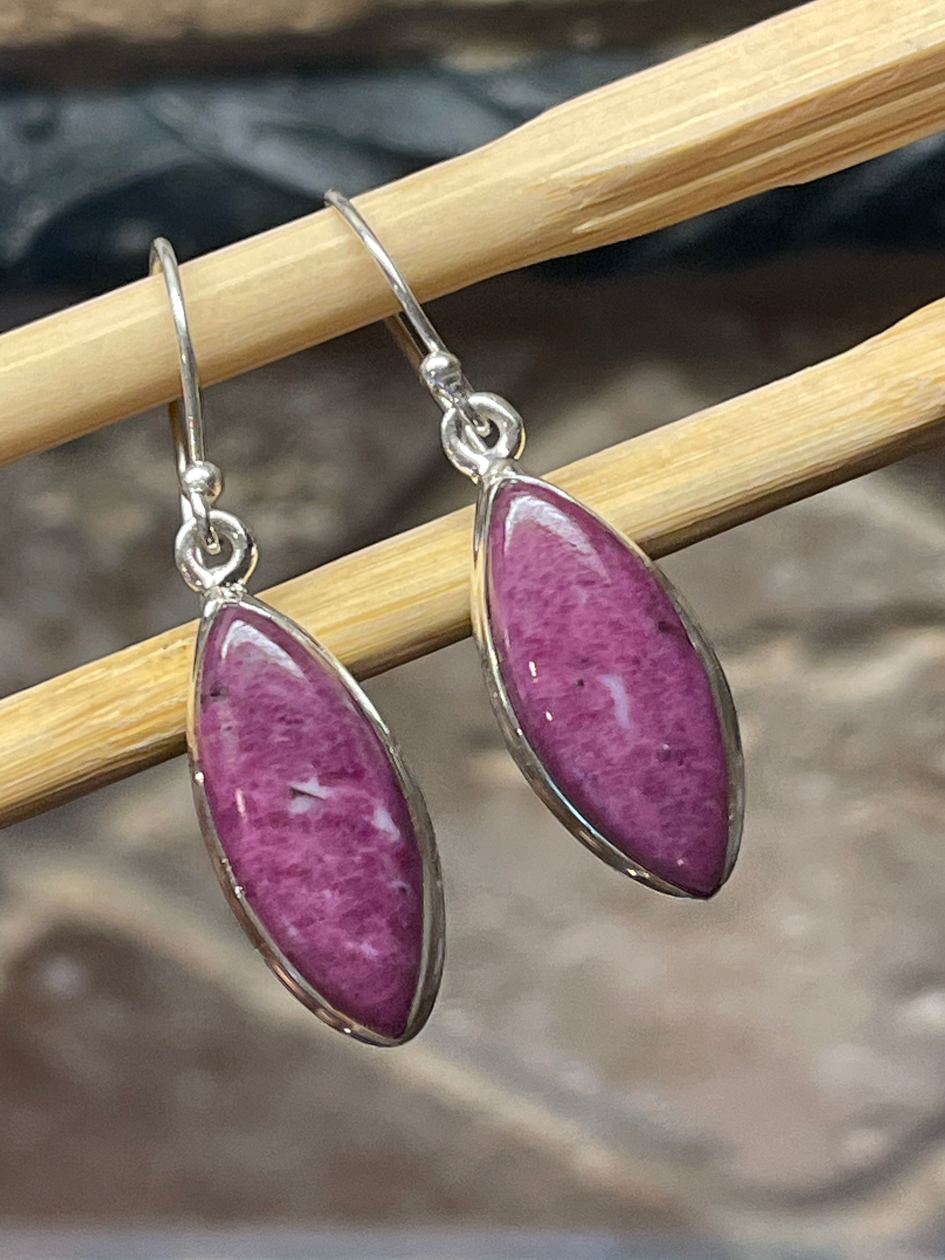Natural Ruby 925 Solid Sterling Silver Earrings 40mm - Natural Rocks by Kala