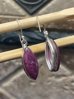 Natural Ruby 925 Solid Sterling Silver Earrings 40mm - Natural Rocks by Kala