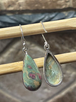 Natural Ruby in Fuchsite 925 Solid Sterling Silver Earrings 35mm - Natural Rocks by Kala