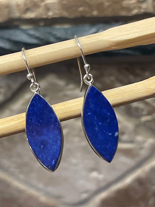 Natural Lapis Lazuli 925 Solid Sterling Silver Earrings 40mm - Natural Rocks by Kala