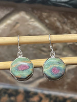 Natural Ruby in Fuchsite 925 Solid Sterling Silver Earrings 30mm - Natural Rocks by Kala