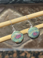 Natural Ruby in Fuchsite 925 Solid Sterling Silver Earrings 30mm - Natural Rocks by Kala