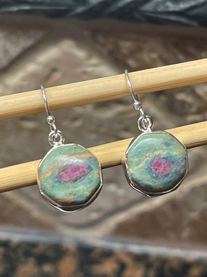 Natural Ruby in Fuchsite 925 Solid Sterling Silver Earrings 30mm - Natural Rocks by Kala