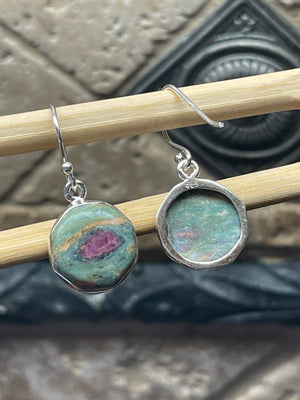 Natural Ruby in Fuchsite 925 Solid Sterling Silver Earrings 30mm - Natural Rocks by Kala