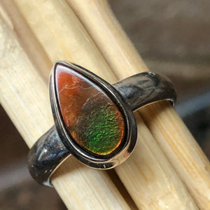 Natural Canadian Ammolite 925 Solid Sterling Silver Engagement Ring Size 8 - Natural Rocks by Kala