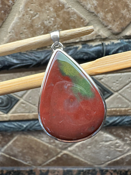 Natural Bloodstone 925 Solid Sterling Silver Pendant 45mm - Natural Rocks by Kala