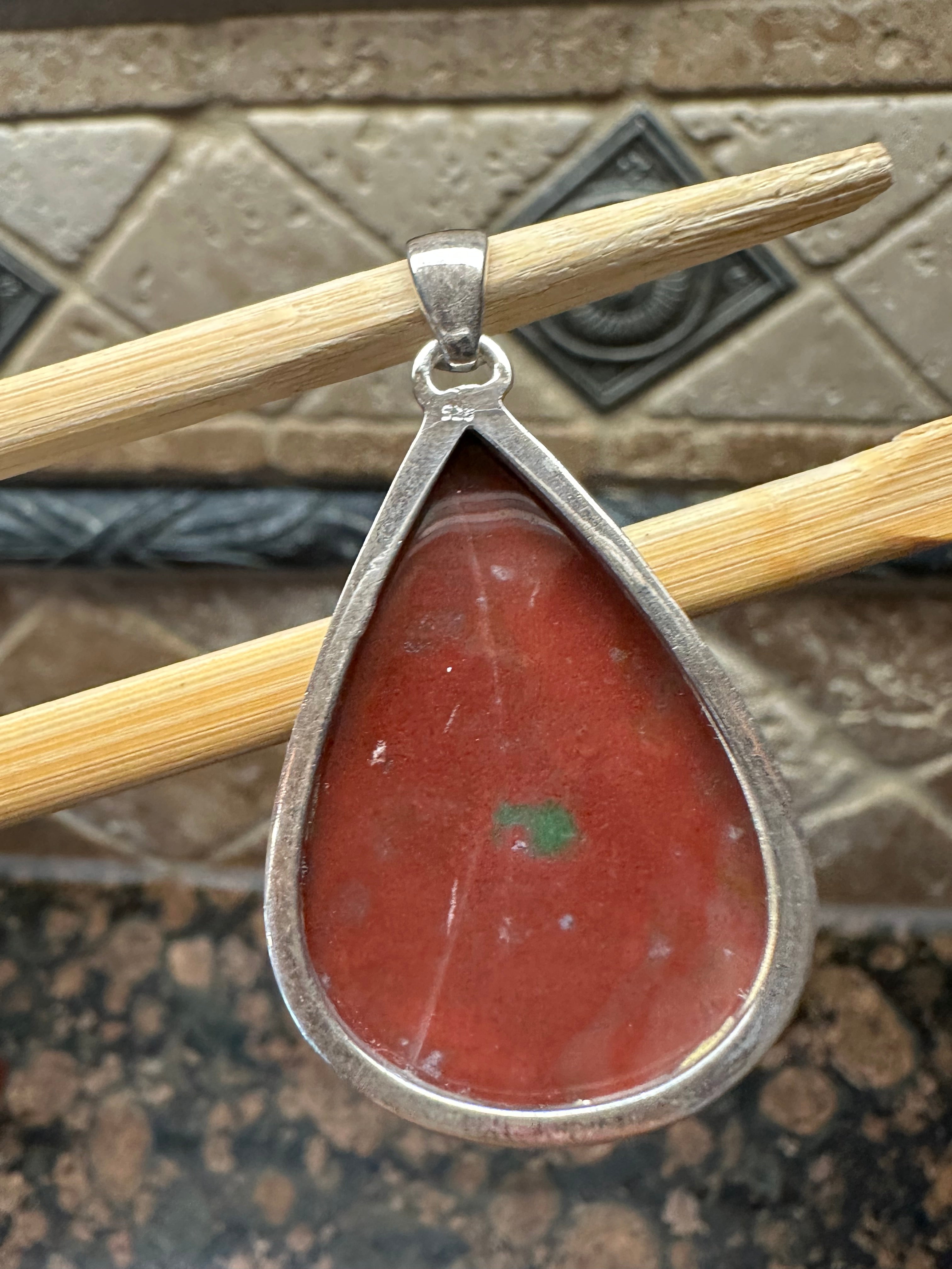 Natural Bloodstone 925 Solid Sterling Silver Pendant 45mm